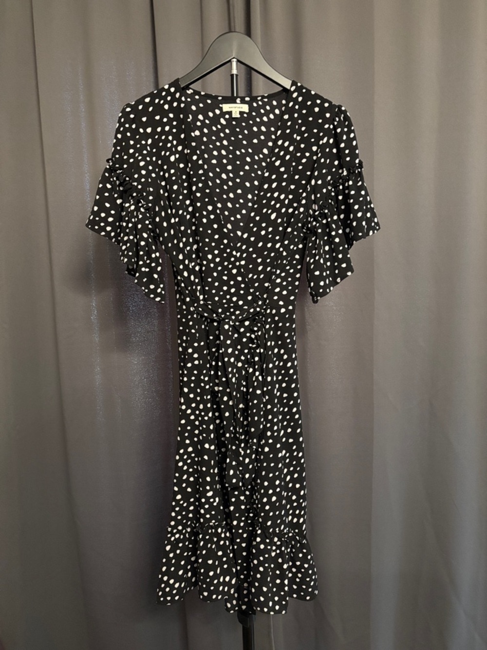 Max Studio Black and White Polka-Dot Wrap Midi Dress